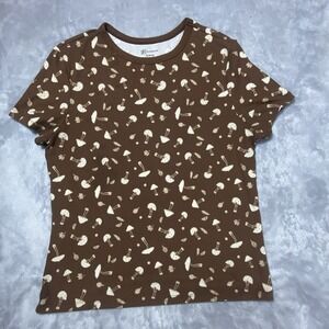 Mushroom Shirt Juniors XL Retro Y2K 90's‎ Hippie Cottagecore Crop Ribbed 70's